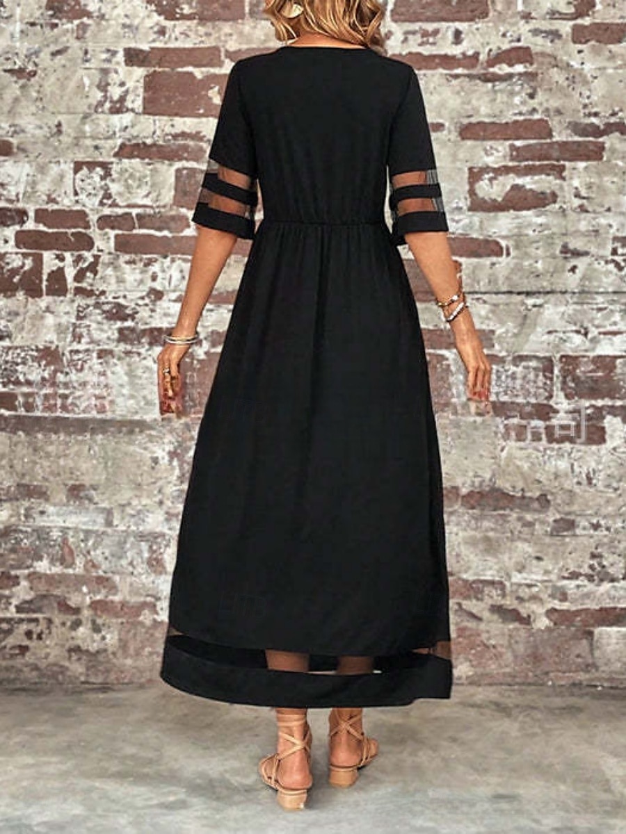 Femmes Robe maxi Robe trapèze Robe d'été Occasionnel Quotidien Coupe régulière Uni Demi Manches Col en V Noir Vin Vert Été de 2025 ? $36.99 –P2