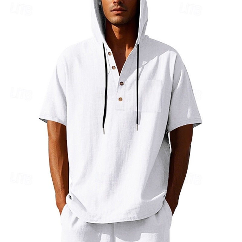 Voor heren T-shirt Henley-shirt T-shirts Shirt met korte mouwen Korte mouw Capuchon Zomer Lente Effen Modieus Ontwerper Basic Knop Vakantie Straat Uitgaan Zwart Wit Geel Top T-shirt voor mannen 2025 - $25.99 –P10