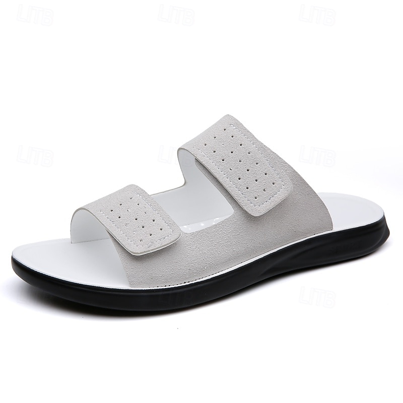 sandales en similicuir marron pour hommes avec design perforé fermeture velcro réglable légères et respirantes idéales pour les voyages d'été et les journées à la plage de 2026 ? $46.99 –P3