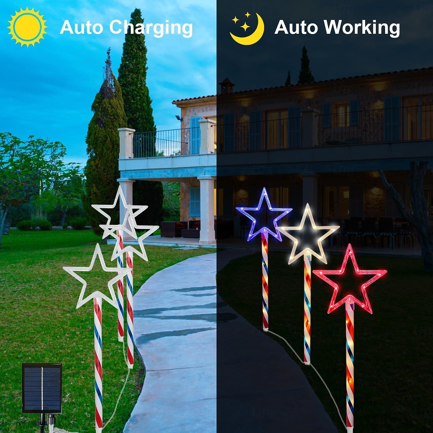 1 Pack Patriotic 6 LED Outdoor Solar Pathway Lights Waterproof Red, White, Blue Five Pointed Star Ground Light, 4th of July Independence Day 250th Anniversary Memorial Day for Garden Path Party 2026 - $26.99 –P11