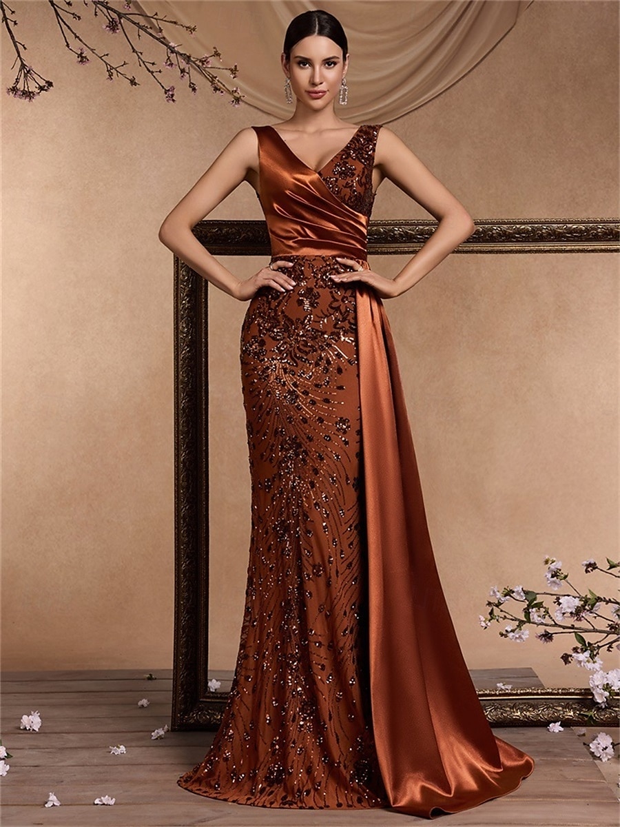 Φόρεμα Σαργκαρ Τράμπα Μπιγκ. Γάμου Elegant Φόρεμα Επίσημο Γάμου Μακριά Χωρίς Μανίκια V Λαιμός Σατέν με Σχίσμα 2025 - $129.99 –P1