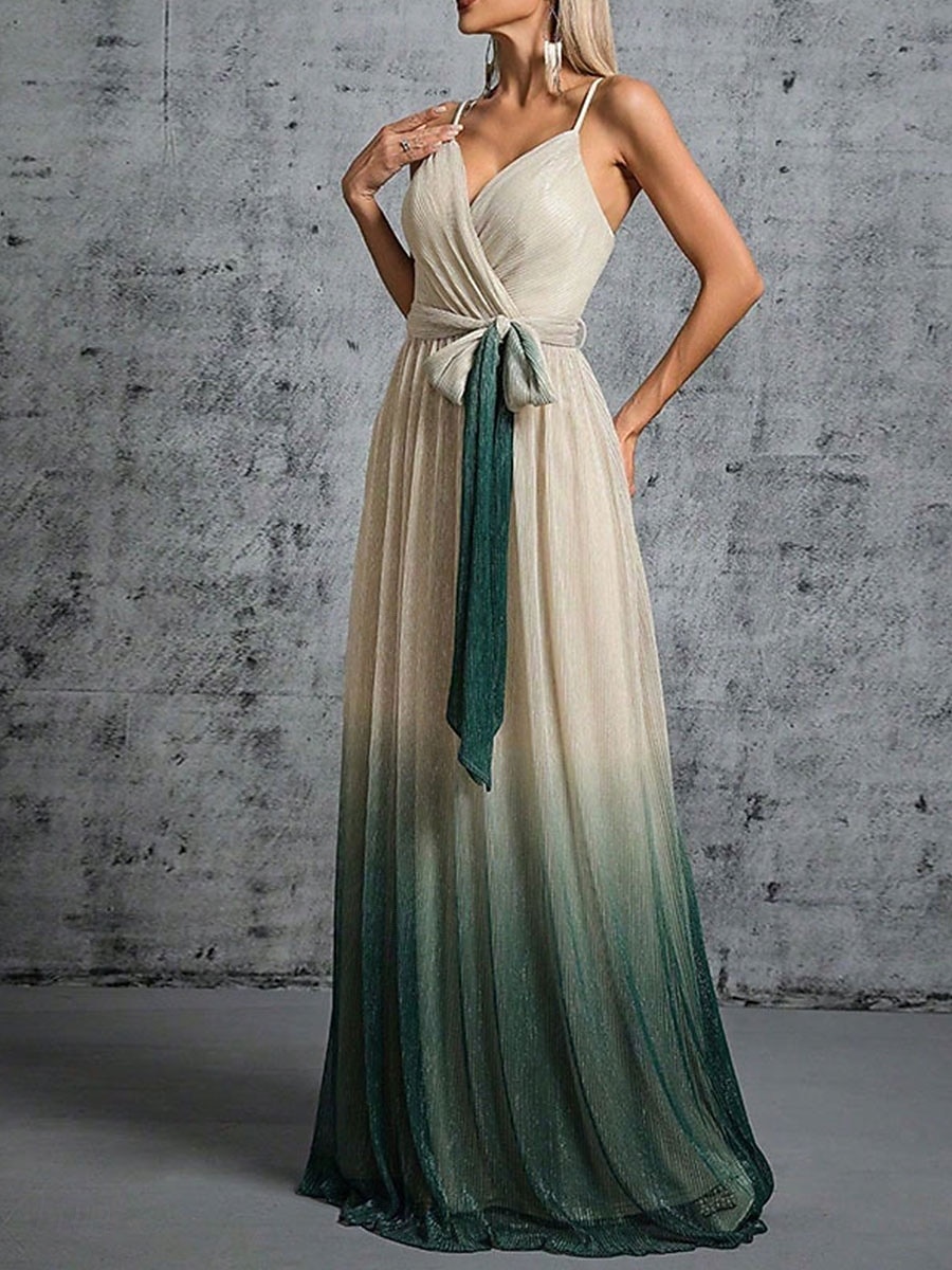 A-Linie Brautjungfernkleid Spaghettiträger ärmellos Elegantes bodenlanges Chiffon mit Gürtel Band 2025 - $109.99 –P6