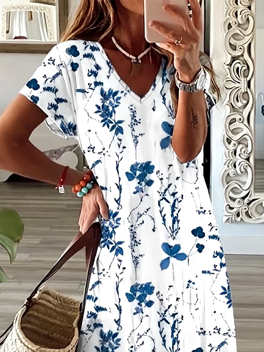 Femmes Robe maxi Robe Décontractée Robe d'Été Robe trapèze Élégant Vacances Occasionnel Fête Plage Coupe régulière Fleuri Graphique Manche Courte Col en V Blanche bleu marine Été Printemps de 2025 ? $28.99 –P2