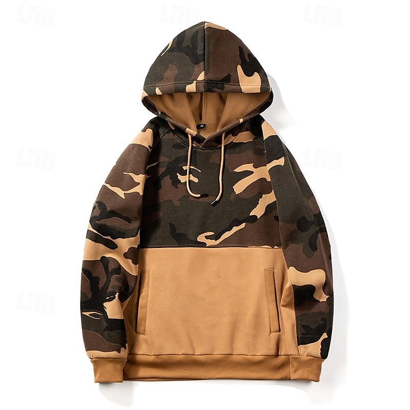 Per uomo Felpa con cappuccio Felpa con cappuccio in pile Tattico Nero Verde Cachi Con Cappuccio Mimetico Patchwork Tasca Frontale Sport & Outdoor Casuale Quotidiano Streetwear Cool Abbigliamento del 2025 a $27.99 –P1
