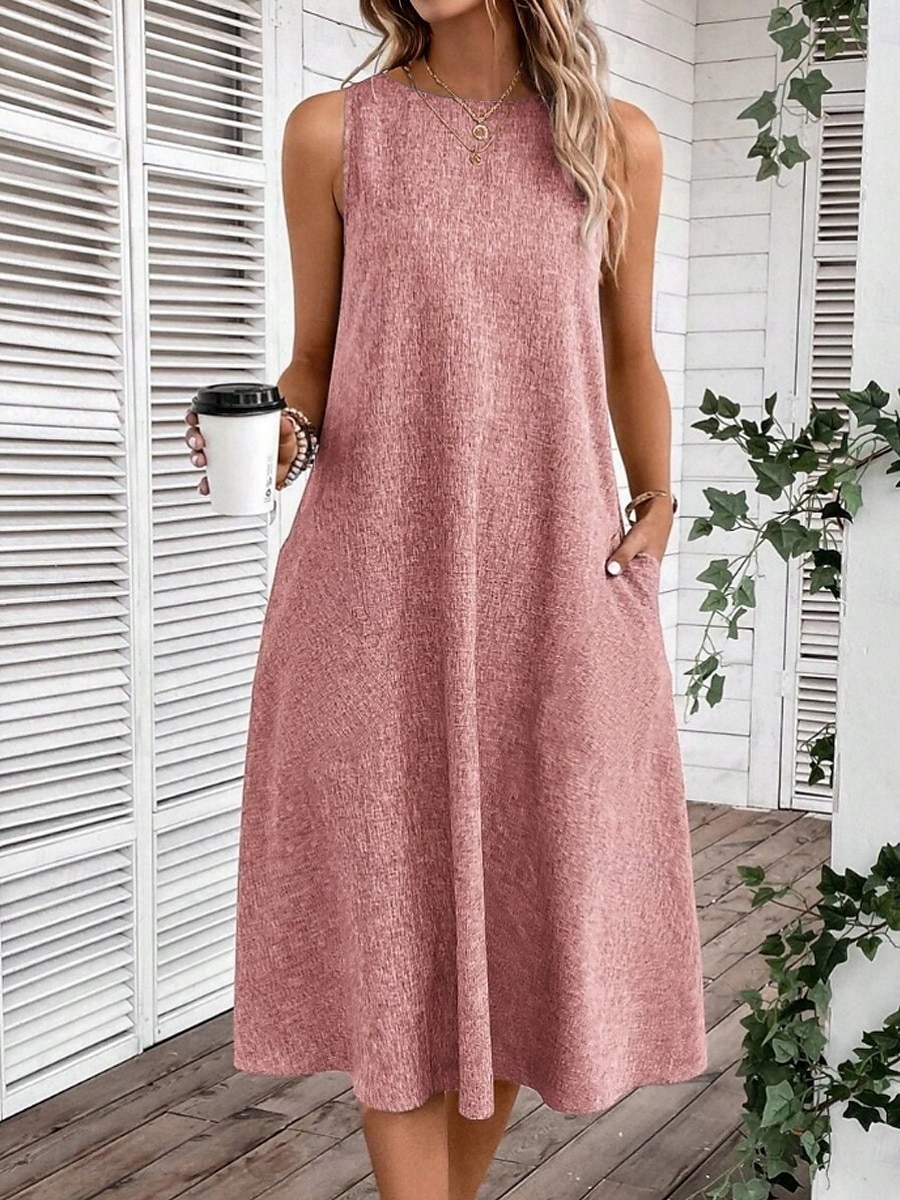 Damen Midikleid Sommerkleid A Linie Kleid Urlaub Party Lässig Geburtstag Täglich Ferien Normale Passform Grafik Einfach Ärmellos Rundhalsausschnitt Marineblau Rosa Blau Grau Sommer 2025 - $36.99 –P3