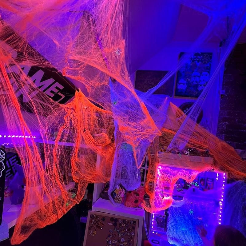 Halloween Spider Webs 1200 Sqft with 30 Fake Spiders Colorful Halloween Party Indoor and Outdoor Decorations Colored Stretch Cobwebs for Halloween Party Decorations Bar House 2026 - $11.49 –P10