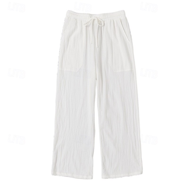 Herren Leinenhosen Hose Sommerhose Baggy-Hosen Kordelzug Elastischer Bund Gerader Schnitt Einfach Komfort Atmungsaktiv Volle Länge Lässig Täglich Ferien Mode Klassicher Stil Schwarz Himmelblau 2025 - $20.99 –P3
