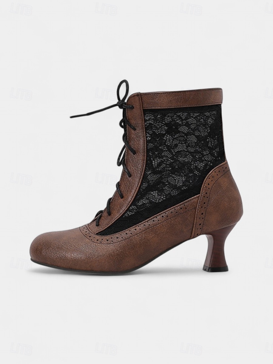 Botas femininas vintage dos anos 1930, com cadarço, brancas, com inserções de renda floral – saltos elegantes em estilo retrô para eventos formais, casamentos e festas de 2025 por $54.99 –P13