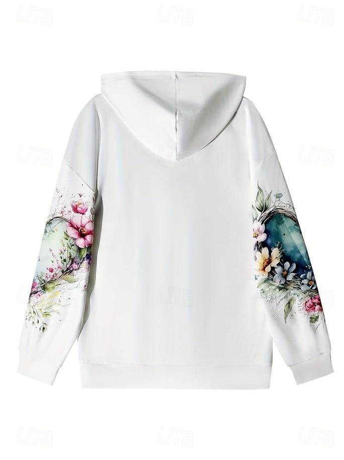 Women's Pullover Hoodie Sweatshirt Floral Graphic Elegant Warm Active Long Sleeve Hooded Regular Tops Street Dailywear Casual Print White Pink Purple Green Khaki Spring Fall Winter 2025 - $24.99 –P2