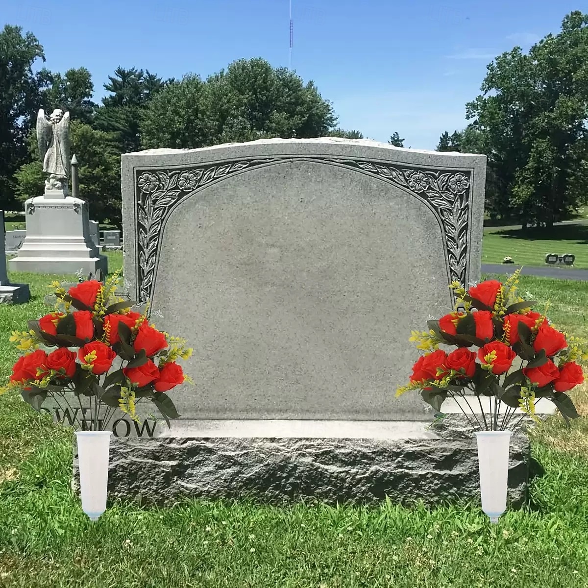 Grave and Memorial Artificial Flowers, 12 Heads Peacock Rose Half Bouquet with Vase, Faux Silk Floral Arrangement for Cemetery Decoration and Outdoor Use 2025 - $13.99 –P2