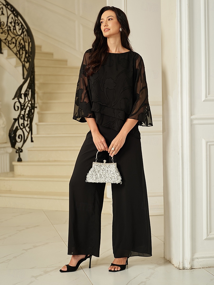 Dames Kanten overhemd Blouse Geklede topjes Chiffon-topjes Effen Kleur Bloemig Grafisch Elegant Stijlvol Basic Halve mouw Flutter mouw Boothals Normale tops Bruiloft gast Werk Dagelijks Asymetrische 2025 - $59.99 –P3