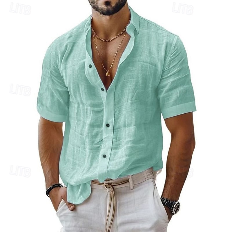 Per uomo Camicia Camicia di lino Camicia casual Camicia con Bottoni Camicia di cotone Semplice Vacanza Streetwear Nero Bianco Verde chiaro Rosa Manica Corta Collo ripiegato Estate Abbigliamento del 2025 a $12.49 –P5