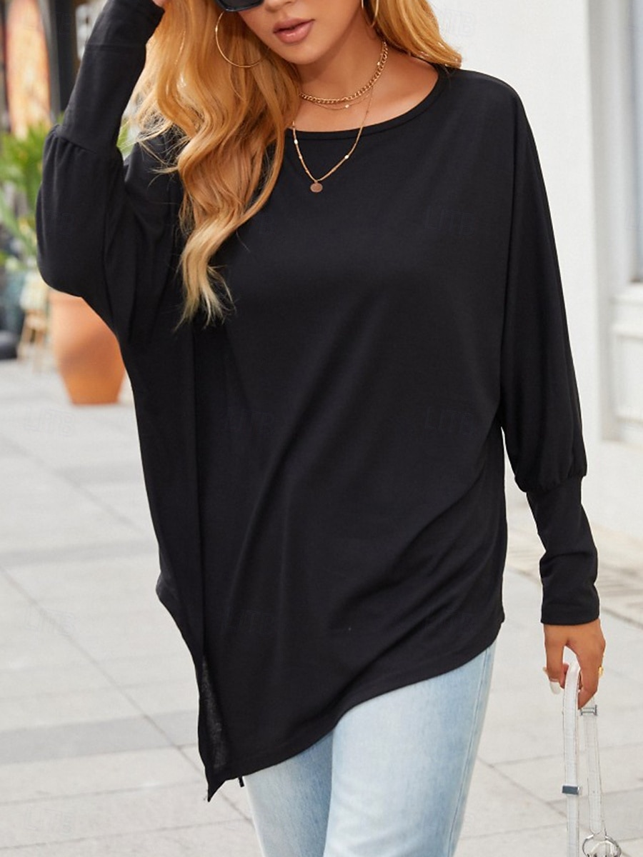 Damen Hemd Mode Lässig Langarm Rundhalsausschnitt Lange Oberteile Täglich Patchwork Schwarz Rote Purpur Grün Grau Frühling Herbst 2025 - $15.99 –P6