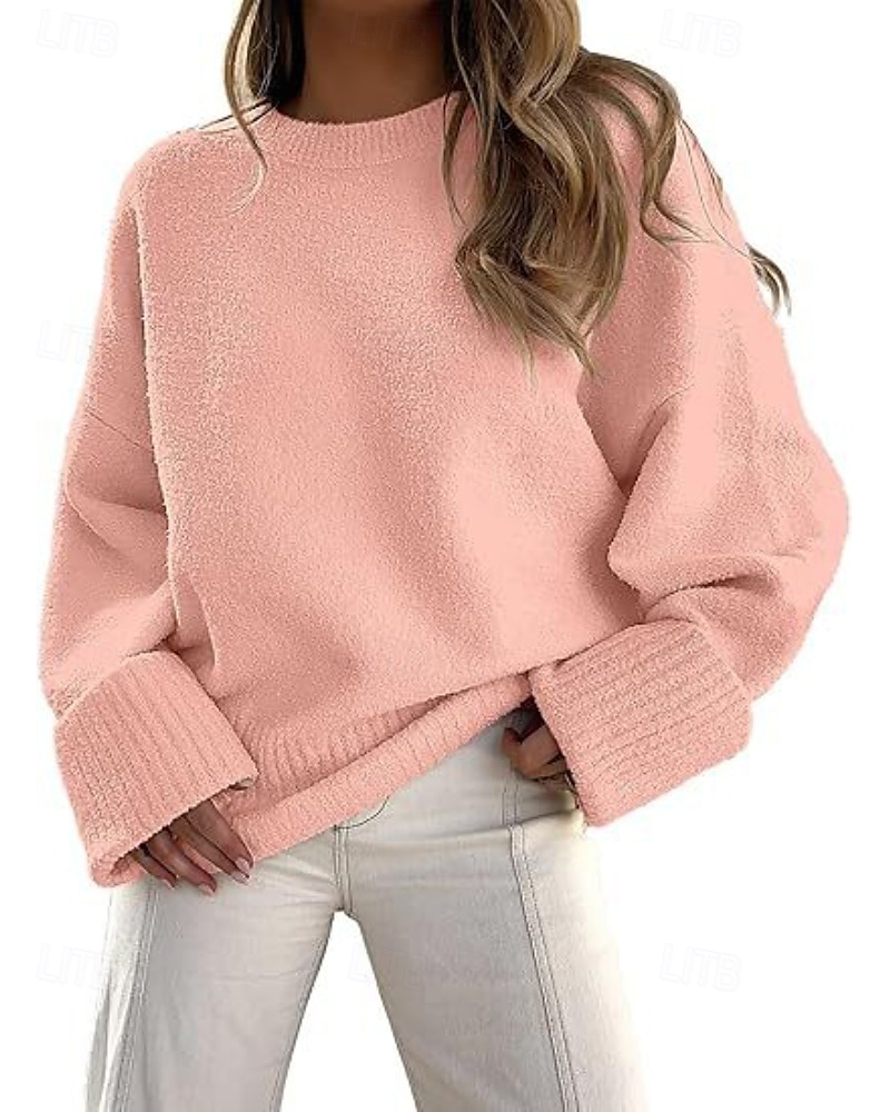 Women's Sweater Pullover Fashion Solid Color Ribbed Crew Neck Knitted Long Sleeve Regular Tops Knit Outdoor Holiday Going out Black White Fall 2025 - $28.99 –P6