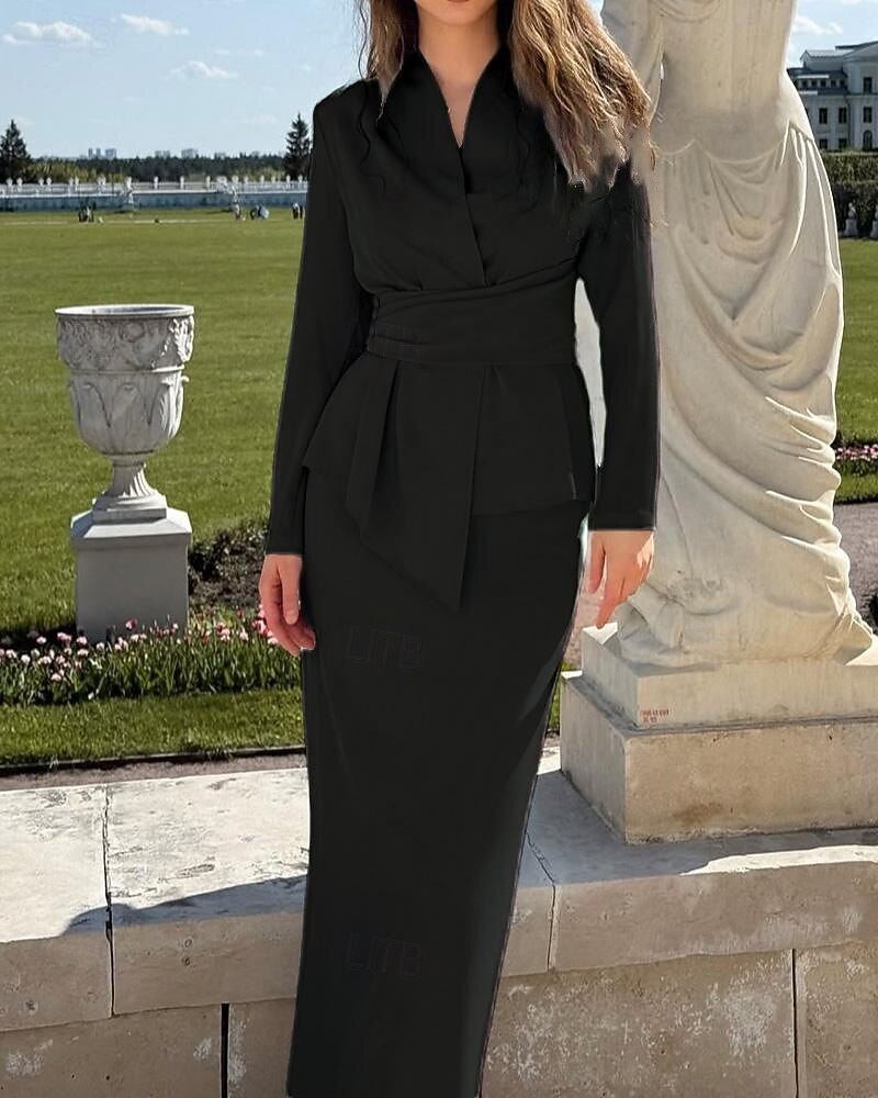Women's 2 Pieces Tuxedo Dress Sets Sheath Formal Satin Elegant Simple ...