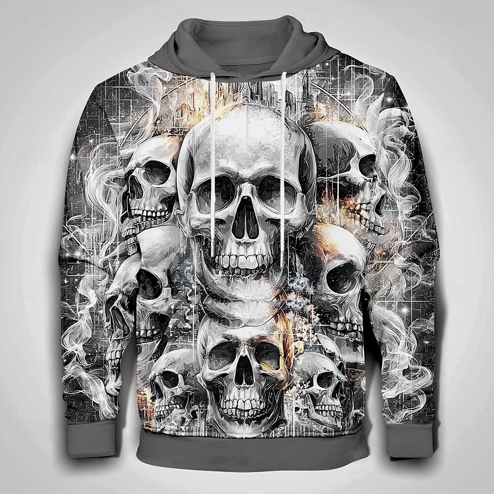 Homens Caveiras 3D Moletons Moletom Moletom Moletom com capuz Gola Redonda Legal Impressão 3D Bandagem Streetwear Preto Com Cordão Arte Gráfica Outono Inverno Designer de 2025 por $26.99 –P1