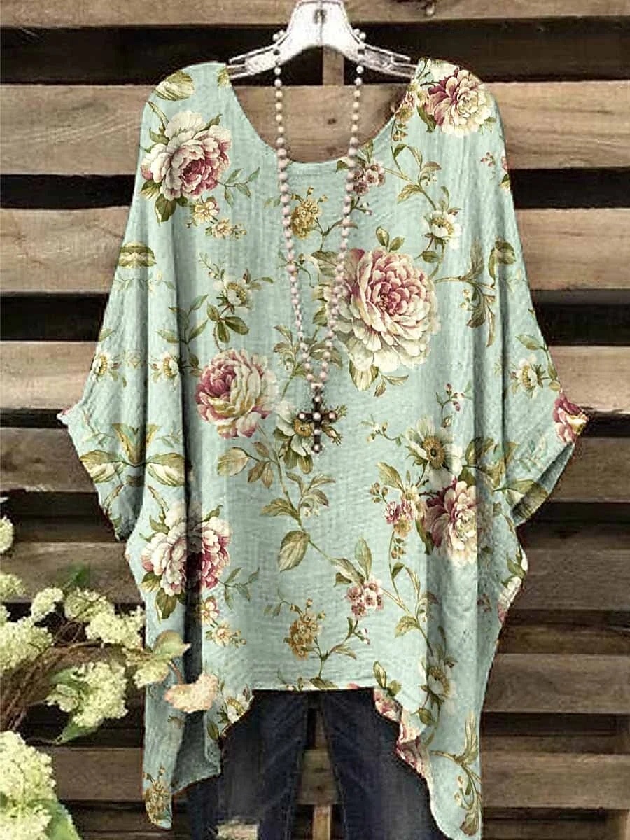 Femmes Chemisier Fleuri Graphique Élégant ancien Quotidien Manche Courte Manche Chauve-souris Col ras du cou Hauts Réguliers Quotidien Fête Tenue de plage Rose Claire Bleu Vert Été Printemps de 2025 ? $22.99 –P2