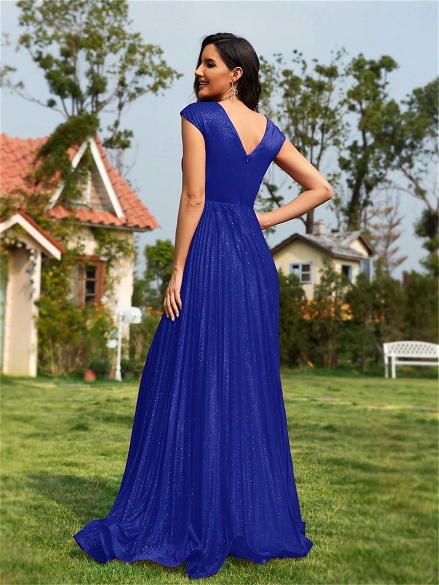 Robe A-Line Quinceanera Élégante Robe Formal Mariage Longueur Totale Sans Manches Décolleté en V Polyester avec Plis Sequin de 2025 ? $99.99 –P6