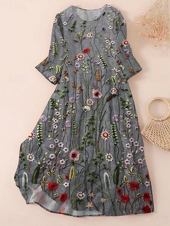 Pentru femei Rochii Midi Rochii Tricou Rochie A line Rochie de vară Vacanță Casual Stiluri de Plajă Dată Rochie de vară Fit regulat Floral Grafic Manșon scurt Stil Nautic Albastru piscină Trifoi Gri 2025 - $26.99 –P1