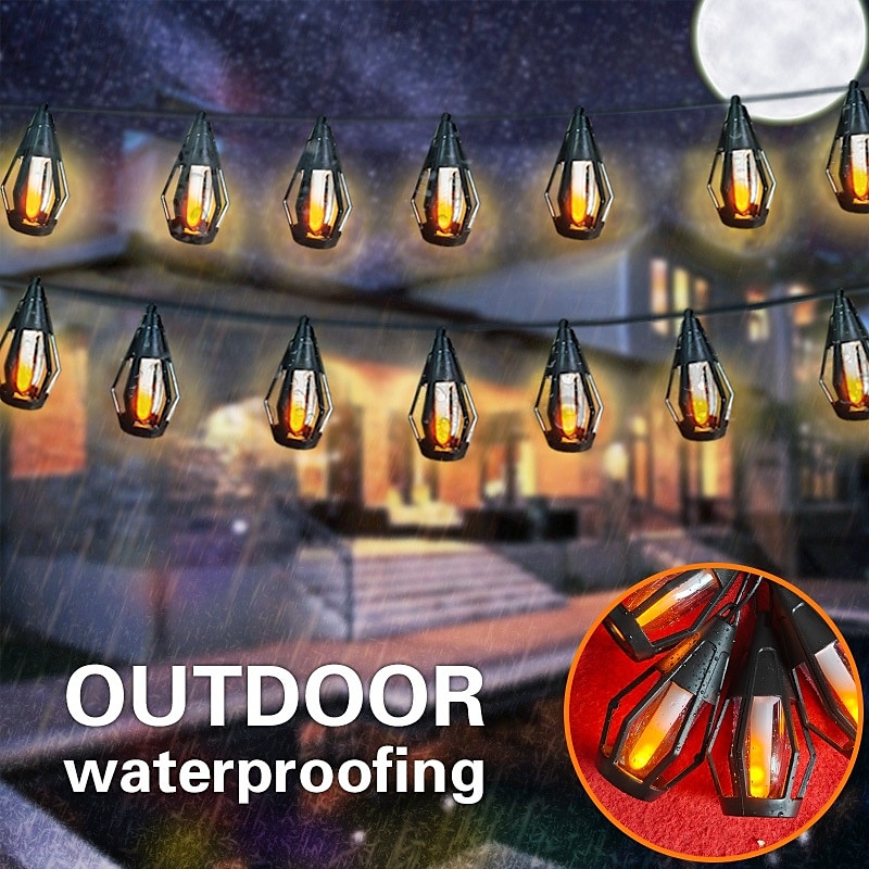 1 Pc 15 Leds Outdoor Waterproof Solar Flashing Flame Lantern String Garden Courtyard Camping Christmas Halloween Wedding Atmosphere Decoration Lighting 2025 - $47.99 –P8
