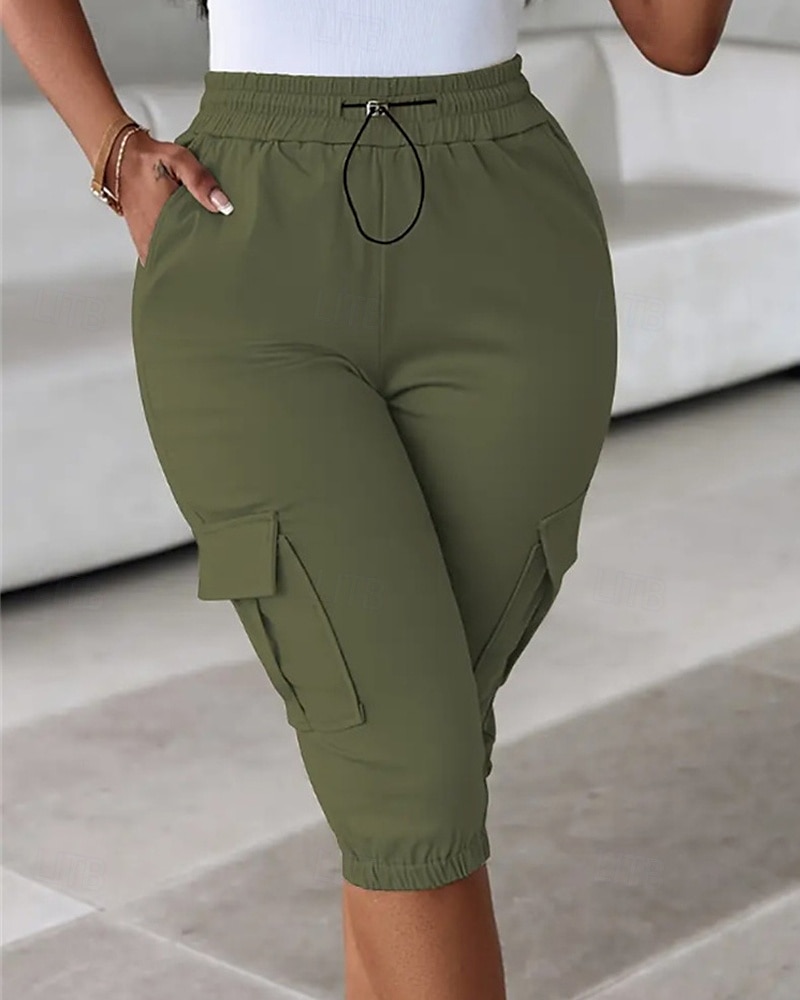 Dam Cargo-shorts Capribyxor Mode Streetwear Vadlängd Naturlig Solid färg Ficka Elastisk midja Bekväm Microelastisk Sport & Utomhus Dagliga kläder Vin Svart Rodnande Rosa Armégrön Sommar Vår Normal 2025 - $26.99 –P13