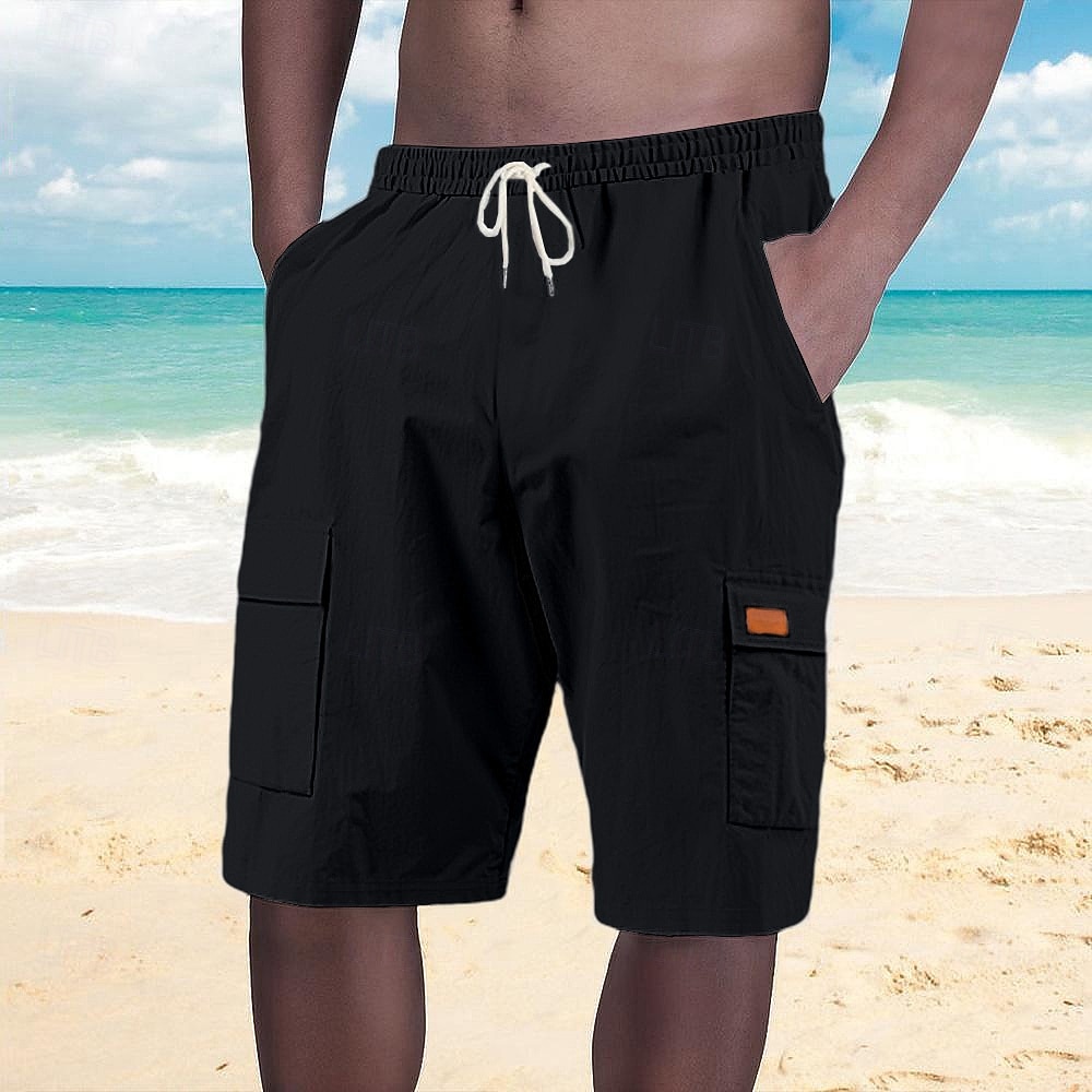 Herren Shorts Leinenshorts Sommershorts Strandshorts Kordelzug Elastischer Bund Mehrere Taschen Einfach Komfort Atmungsaktiv Knielang Outdoor Täglich Strand Urlaub Mode Schwarz Weiß 2026 - $20.99 –P14