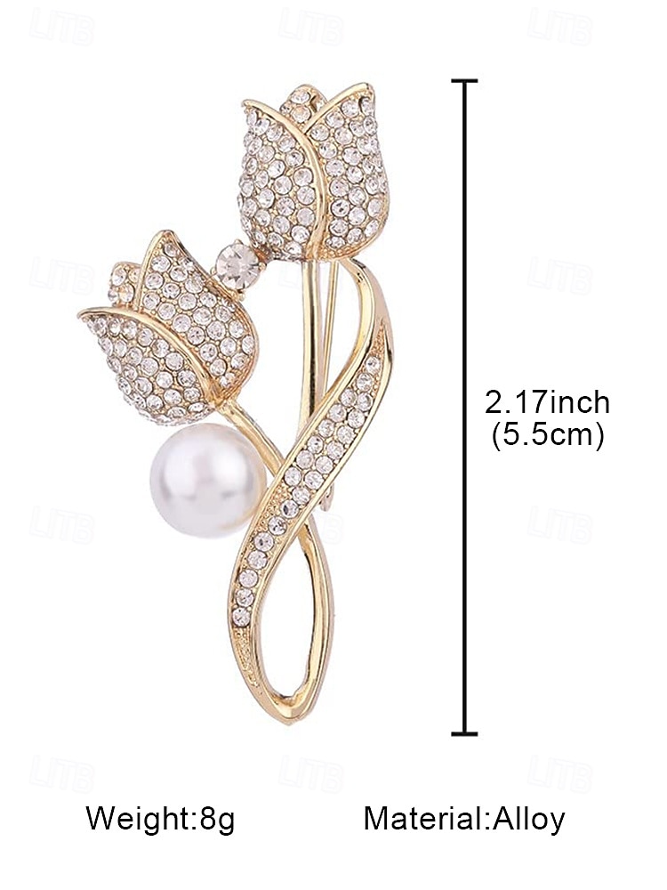 Women's Rhinestone Tulip Flower Brooch with Pearl Decoration, Elegant Alloy Lapel Pin for Office Jackets, Dresses, Weddings and Formal Occasions 2026 - $5.99 –P8