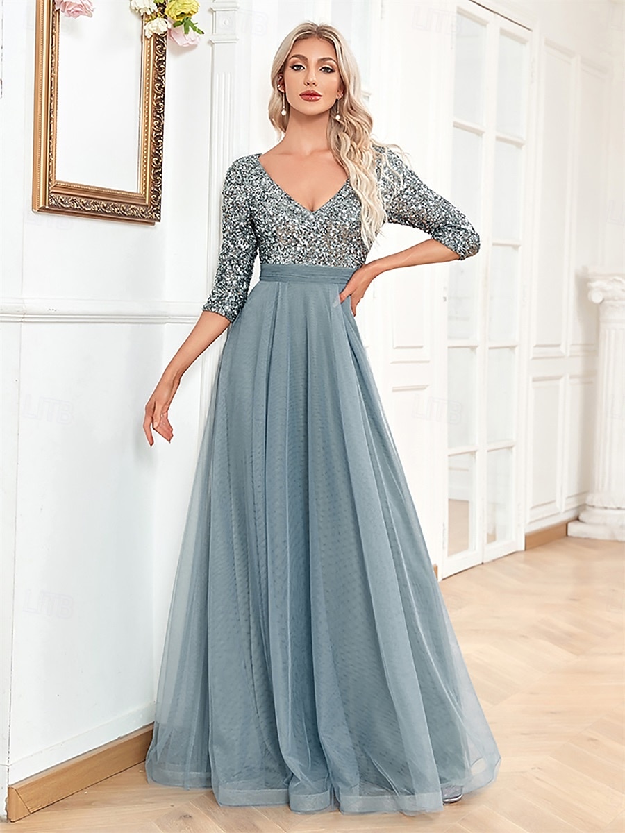 A-linjainen Quinceanera-Mekot Elegantti Mekko Virallinen Häät Lattiapituus Puolihihainen V-kaula-aukko Tylli Strassilla 2025 - $99.99 –P8