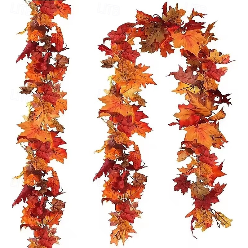 kunstig lønneblad høstlønnekrans høstløvranke til hjemmeromdekor hage bryllupsfest halloween juledekorasjon 2025 - $15.49 –P2