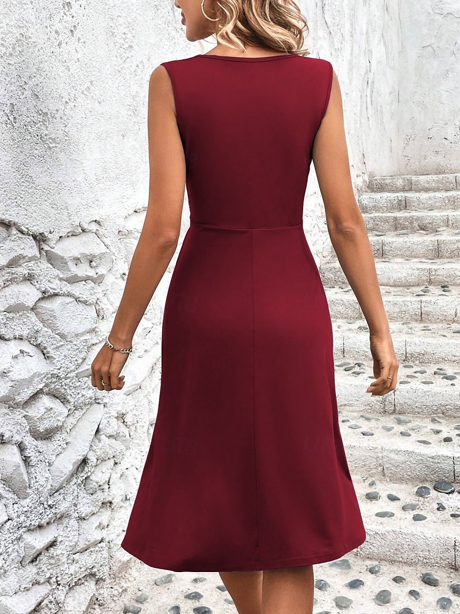 Femmes Robe Midi Robe trapèze Robe d'été Occasionnel Quotidien Coupe régulière Uni Sans manches Col en V Noir Vin Gris Été de 2025 ? $24.99 –P14