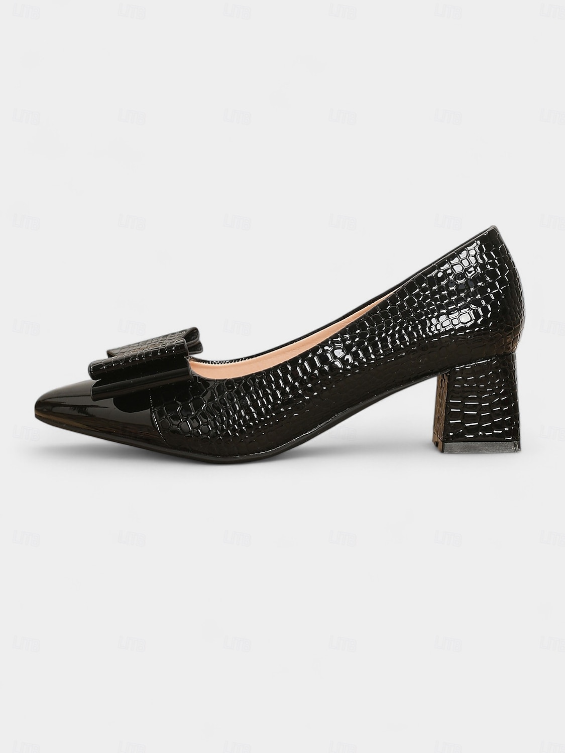 Damen-Pumps aus Lackleder im Vintage-Stil mit Krokodilprägung – braune Pumps mit spitzer Spitze, übergroßer Schleife und Blockabsatz fürs Büro, Teepartys und Outfits im Stil der 50er Jahre 2025 - $42.99 –P7