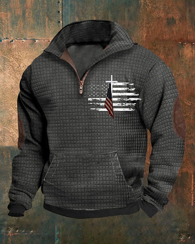 Voor heren Sweatshirt Sweatshirt met kwartrits Zwart Marineblauw blauw Groen Grijs Halve rits Nationale vlag Zak Sport & Outdoor Dagelijks Feestdagen Polyester Streetwear Basic Casual Lente Herfst 2026 - $42.99 –P1