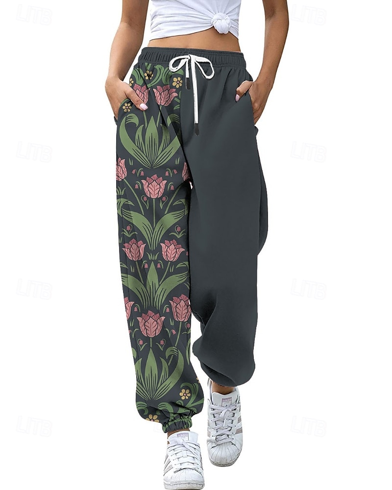 Mujer pantalones Corte Recto Ropa de calle Casual Longitud total Cintura Media Flor Bolsillo Estampado Diseño de cordón elástico Al Aire Libre Cómodo Exterior Noche Gris Amarillo Rosa Verde Ejército 2025 - $20.99 –P3