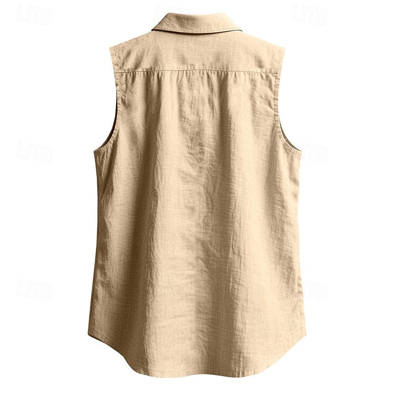 Men's Shirt Linen Shirt Casual Shirt Button Up Shirt Cotton Shirt Plain Vacation Street Black White Yellow Navy Blue Sleeveless Turndown Summer Clothing Apparel Buttons 2025 - $17.99 –P5