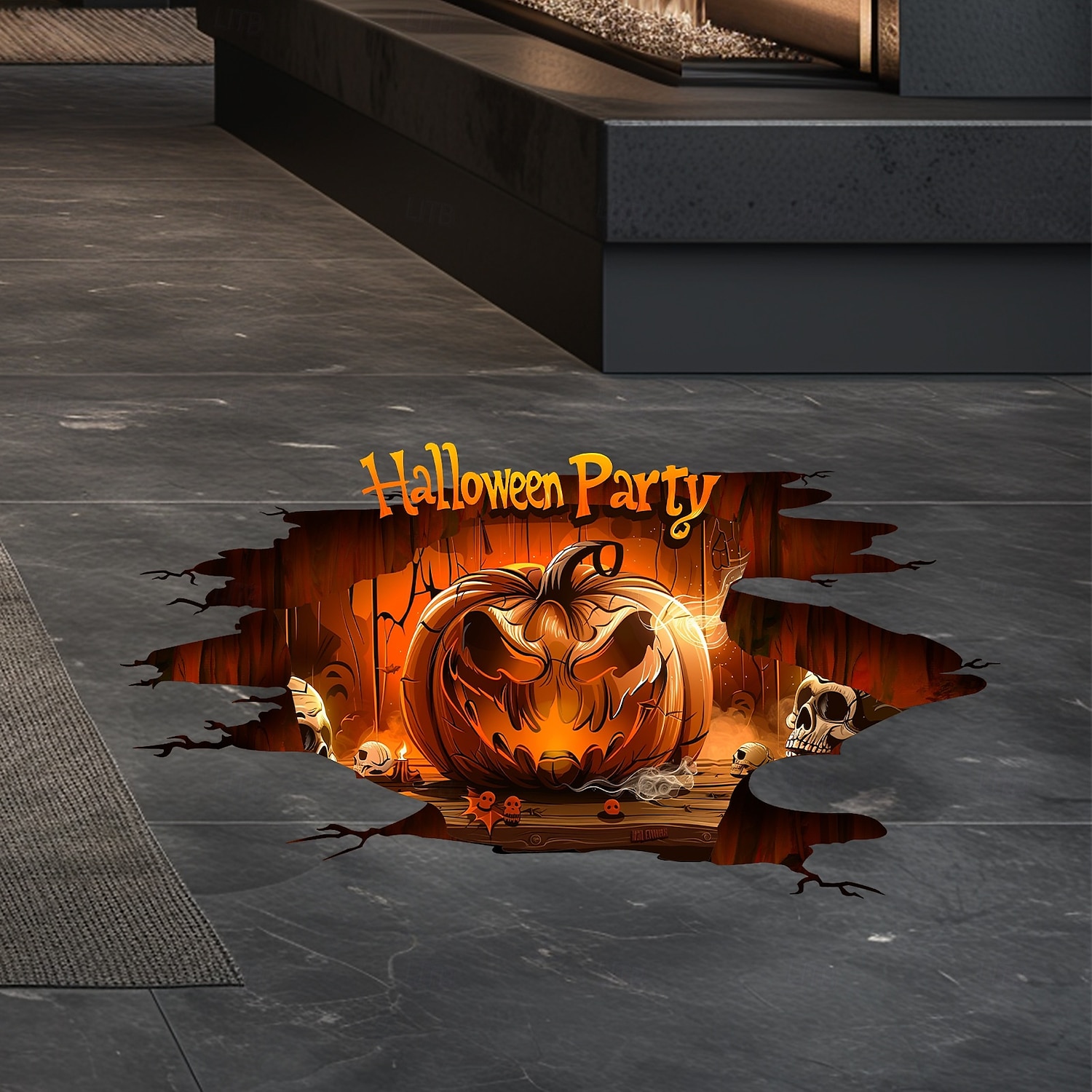 Halloweenská samolepka na podlahu a zeď s 3D strašidelným dýňovým průlomovým designem, samolepicí podlahová a nástěnná dekorace do obývacího pokoje a ložnice. 2025 - $6.49 –P3