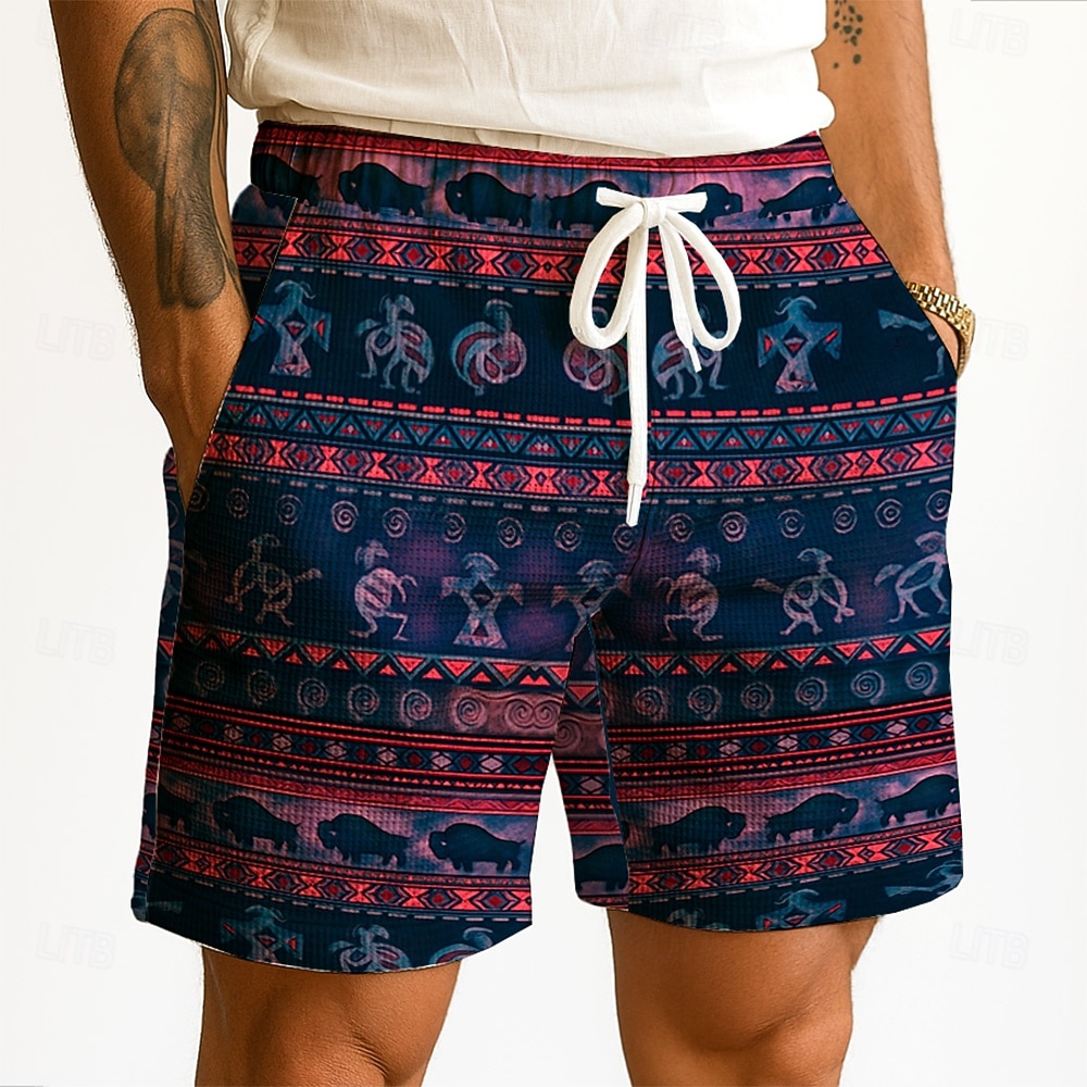 Herren Indianer Ethnisch Kokopelli Waffel-Shorts Sweat-Shorts Freizeitshorts Mittlere Taille Retro Vintage Urlaub Joggen Trainieren Elastischer Kordelzug in der Taille Shorts mit Taschen Designer 2026 - $22.99 –P3