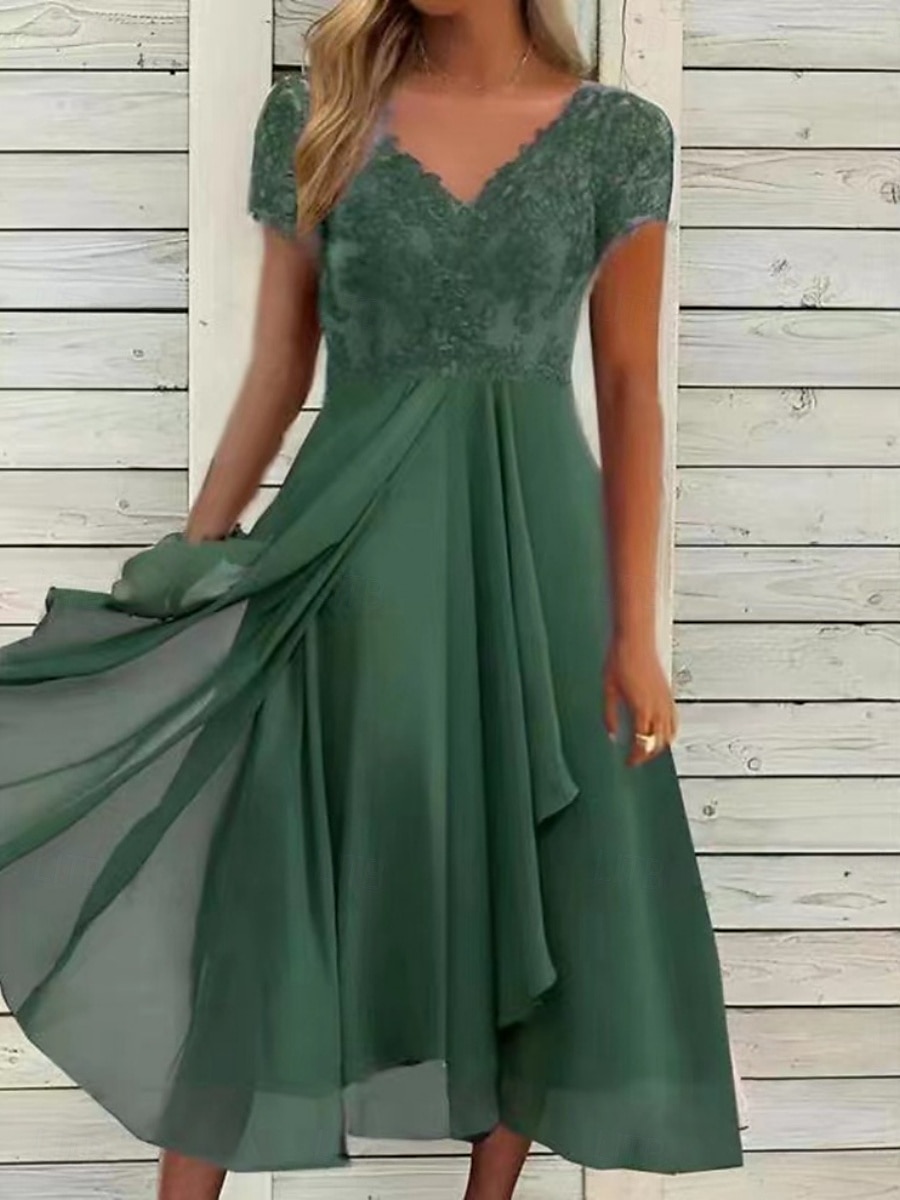 Damskie Sukienka maxi Sukienka A line Letnie sukienki Codzienny Codzienny Regularny Równina Krótki rękaw W serek Niebieski Zielony Lato 2025 - $46.99 –P4