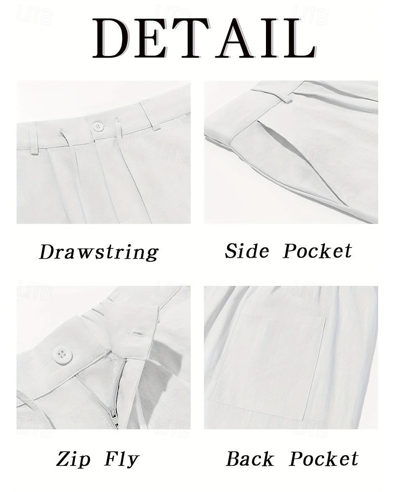 Męskie Lniane spodnie Spodnie Letnie spodnie Spodnie plażowe Kieszeń Ściągana na sznurek Prosta noga Równina Komfort Oddychający Urlop Codzienny Święto Hawajskie Boho Biały Khaki 2026 - $21.99 –P5