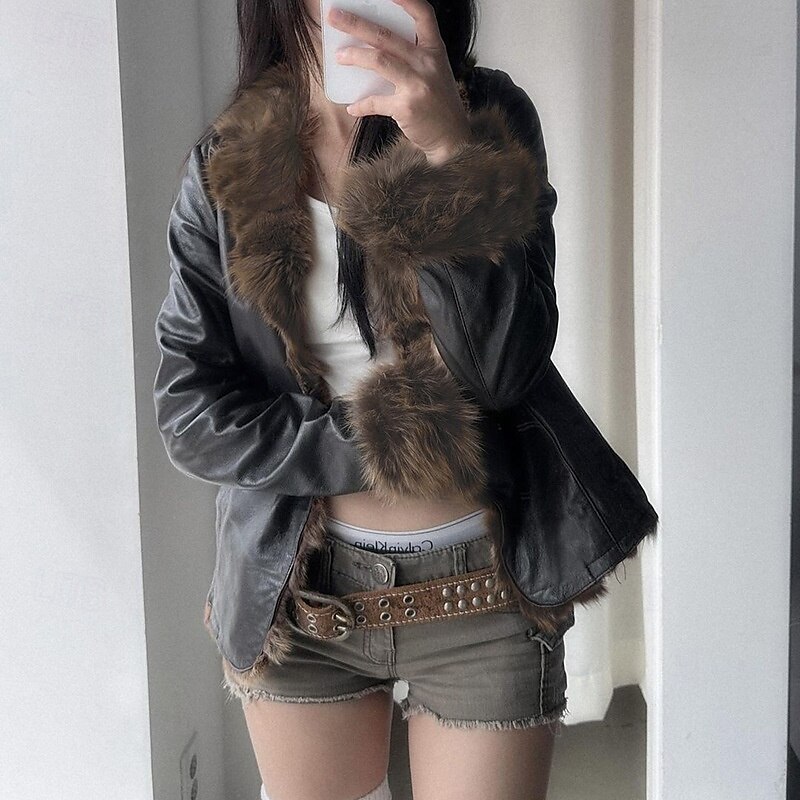Women's Casual Jacket Warm Comfortable Buttons Fur Collar Fashion Plain Holiday Going out Weekend Single Breasted Regular Turndown Regular Fit Long Sleeve Outerwear Black Fall Winter 2025 - $32.99 –P4