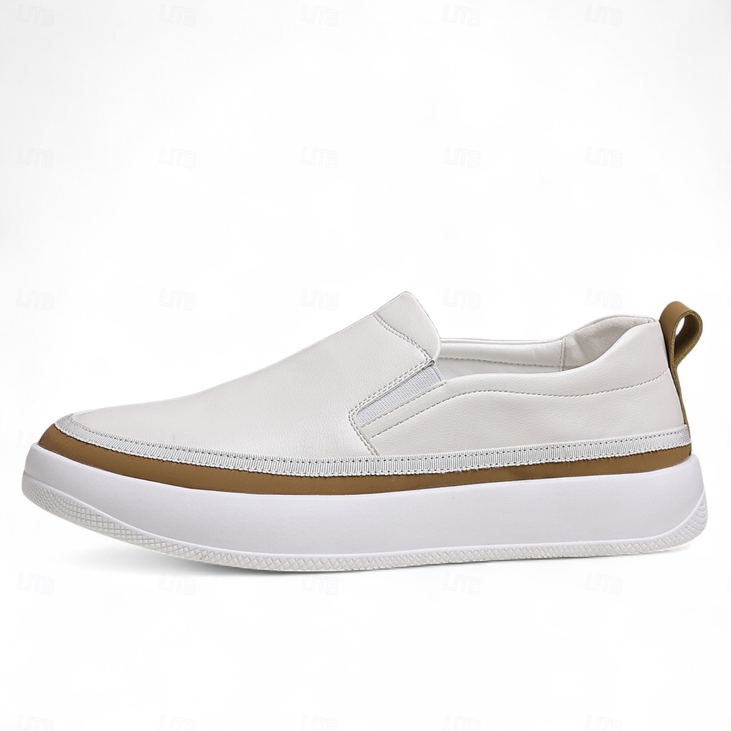Miesten valkoiset keinonahkaiset slip-on-kengät ruskeilla reunuksilla – tyylikkäät ja mukavat rennot slip-on-kengät arkeen ja rentoon käyttöön 2025 - $34.99 –P5