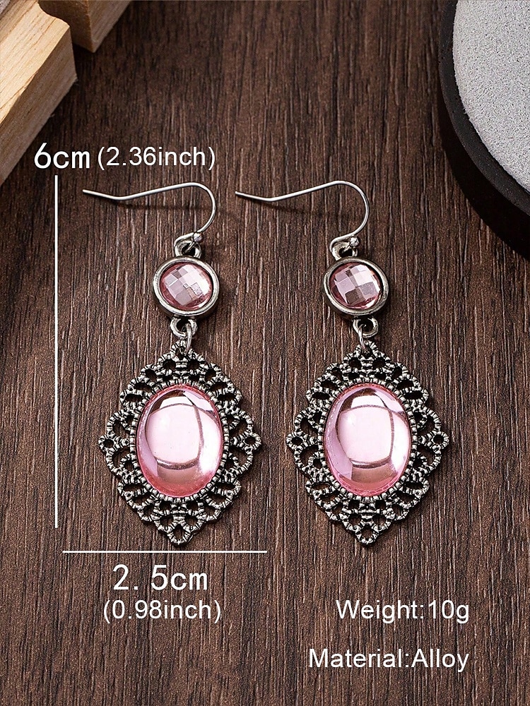 Gothic vintage oorbellen voor dames met rode edelsteen, antiek zilveren filigraan hangerontwerp voor Halloween-feesten en cosplay 2026 - $5.99 –P3