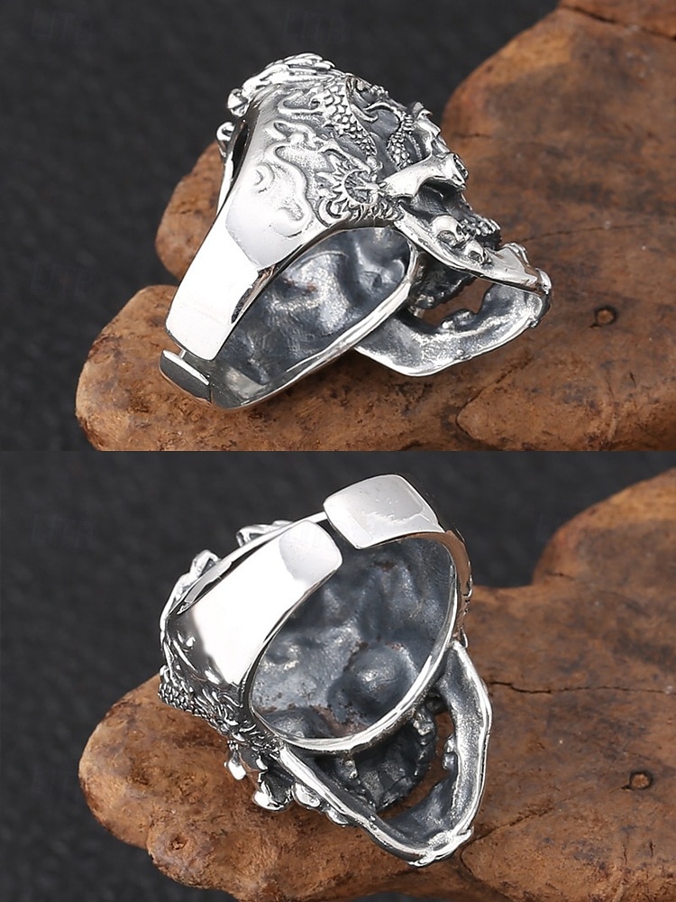 Inel gotic bărbătesc cu craniu și cristale roșii, material din aliaj, design vintage pentru petreceri de Halloween, stil punk și ocazii retro 2025 - $7.99 –P7