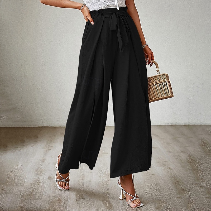 Mulheres Perna larga Calças Roupa de rua Casual Comprimento total Natural Tecido Bolsos Com Cordão Design de cordão elástico Exterior Confortável Final de semana Streetwear Magenta Camelo Adamascado de 2025 por $18.99 –P7