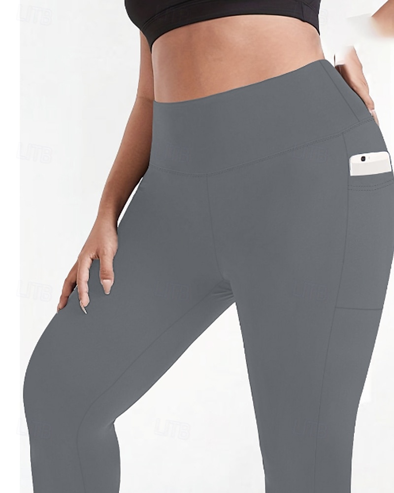Femmes leggings de pilates Jambières Capri pantalon de sport Avec Poches Léger Pilates Salle de sport Course Leggings Capri Couleur Unie Gris foncé Noir Vert Véronèse Grande taille Des sports Tenues de 2026 ? $17.99 –P10