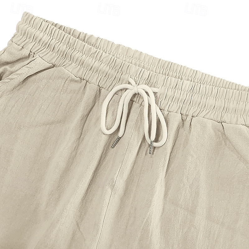 Herren Shorts Leinenshorts Sommershorts Strandshorts Kordelzug Elastischer Bund Mehrere Taschen Einfach Komfort Atmungsaktiv Knielang Outdoor Täglich Strand Urlaub Mode Schwarz Weiß 2026 - $20.99 –P9