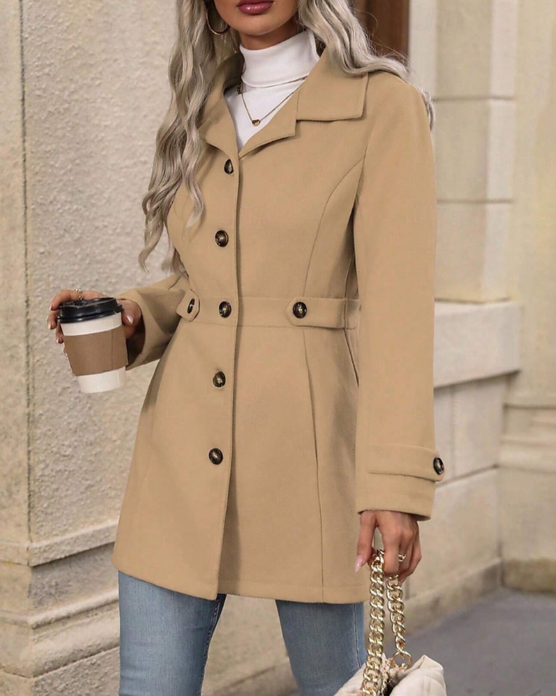 Mujer Abrigo de invierno Abrigo Mantiene abrigado Cómodo Botones Moda Plano Vacaciones Casual Diario Botonadura Simple Largo Cuello Vuelto Ajuste regular Manga Larga Ropa de calle Caqui Otoño Invierno 2025 - $29.99 –P3