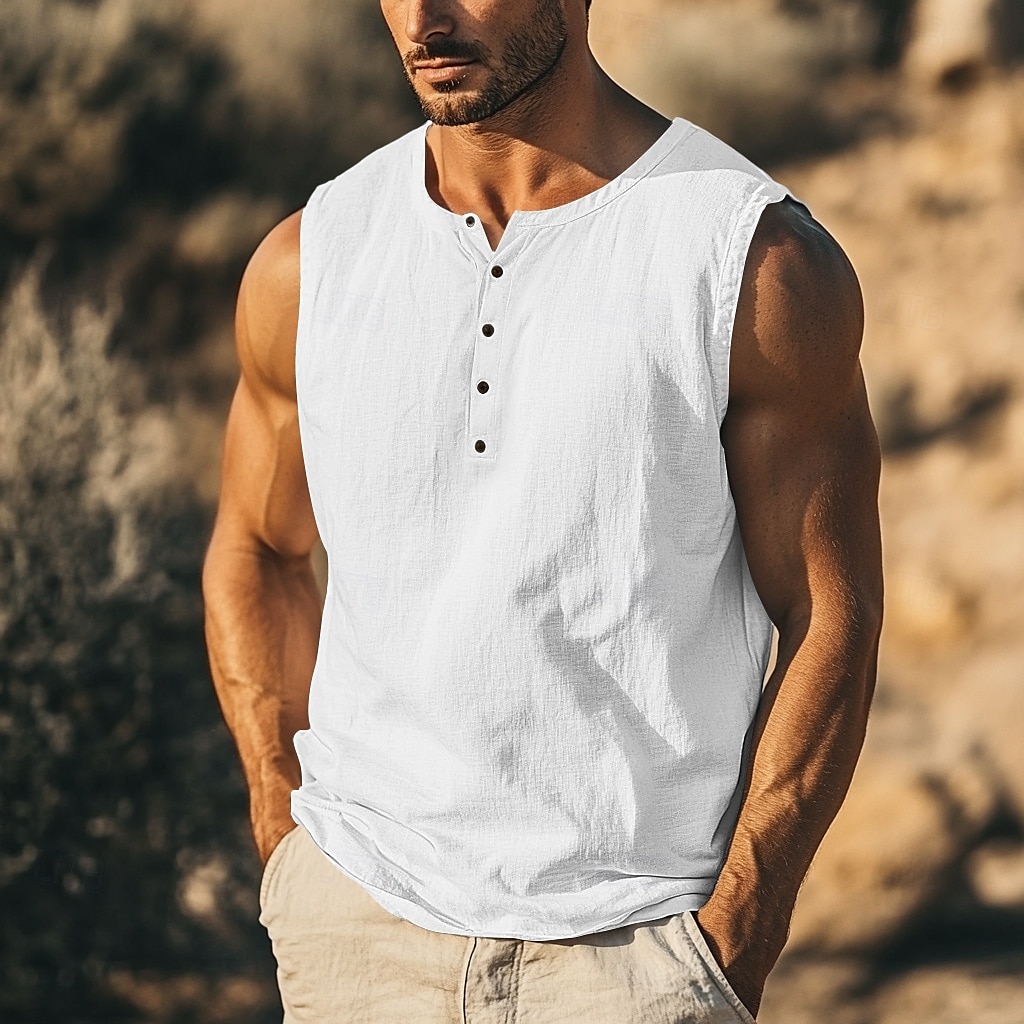 Homme T-shirt Sans manches Manche Courte Col en V Col rond Été Uni Texturé Mode Classique Occasionnel Pur Rue Occasionnel Sports Noir Blanche Kaki T-shirt haut de gamme pour homme de 2025 ? $16.49 –P1