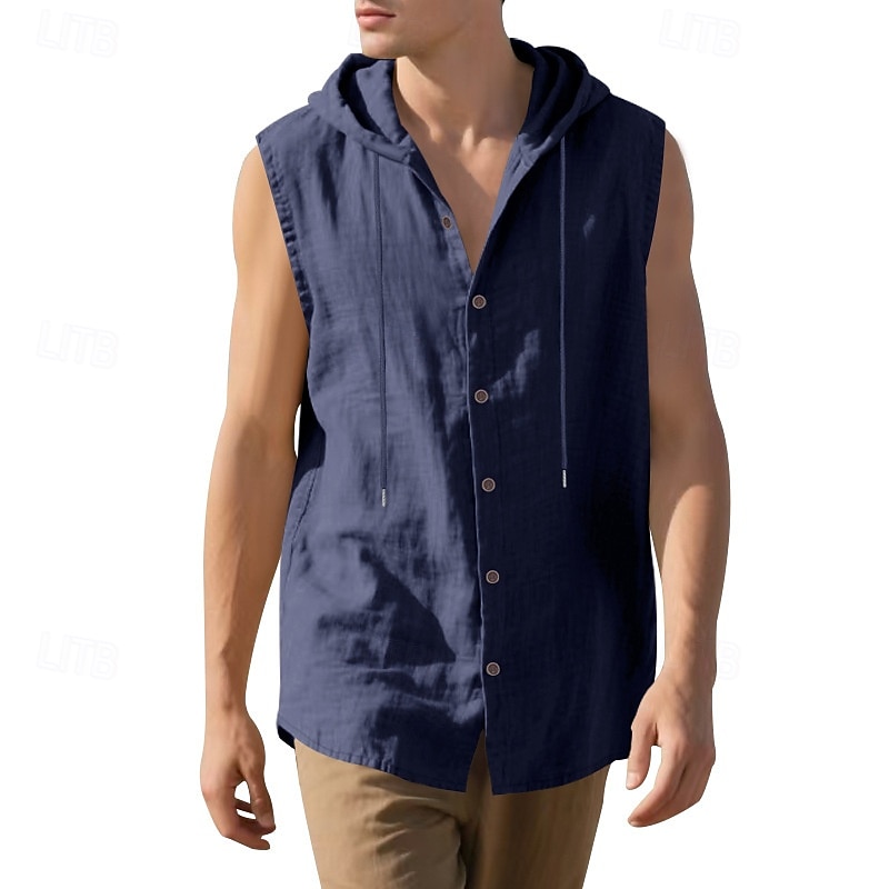 Herren Tank Top Weste Unterhemd Ärmelloses Shirt Ärmellos Mit Kapuze Sommer Einfach Mode Designer Basic Knöpfe Urlaub Straße Ausgehen Schwarz Weiß Gelb Top T-Shirt für Herren 2025 - $17.99 –P14