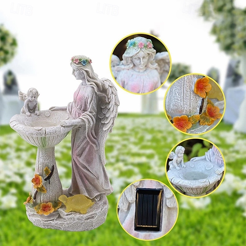 1 Pc outdoor solar illuminated sculpture angel fountain ornament light courtyard garden park lawn path resin ornament decorative light 2025 - $24.99 –P10