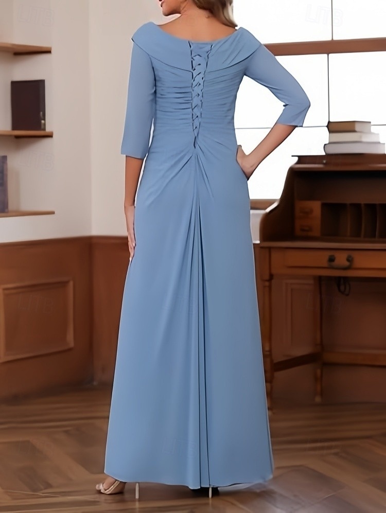 A-Linje Bröllopsgäst Klänningar Elegant Klänning Bröllopsgäst Förlovning Golvlängd 3/4 Längd Ärmar V-ringad Chiffong med Fållar Ruched Pärla 2025 - $165.99 –P2